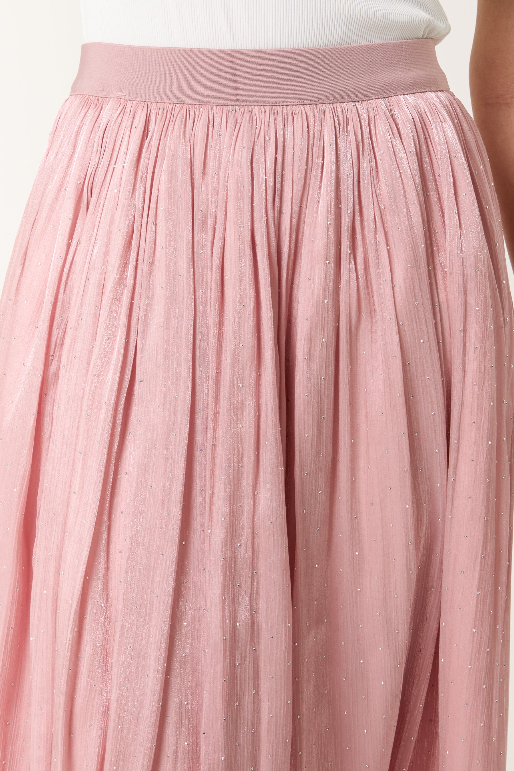 Elasticated Waist Satin Embellished Midi Skirt