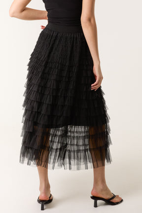 Frill Detail Mesh Midi Skirt