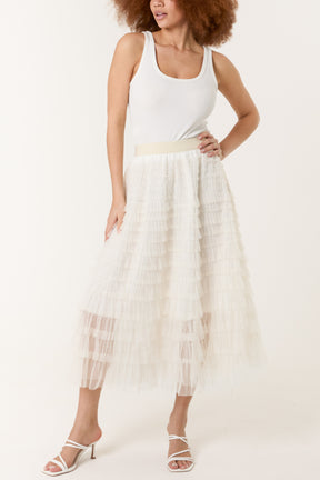 Frill Detail Mesh Midi Skirt