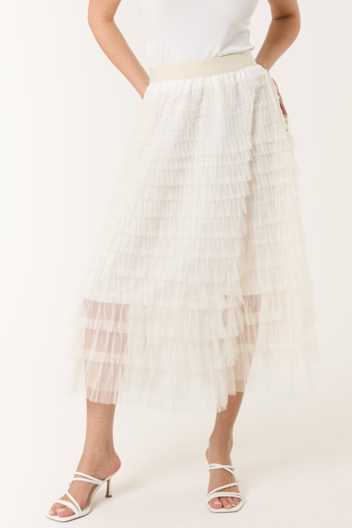 Frill Detail Mesh Midi Skirt