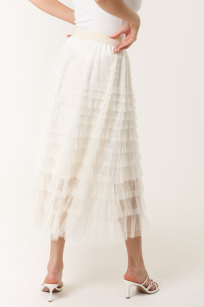 Frill Detail Mesh Midi Skirt