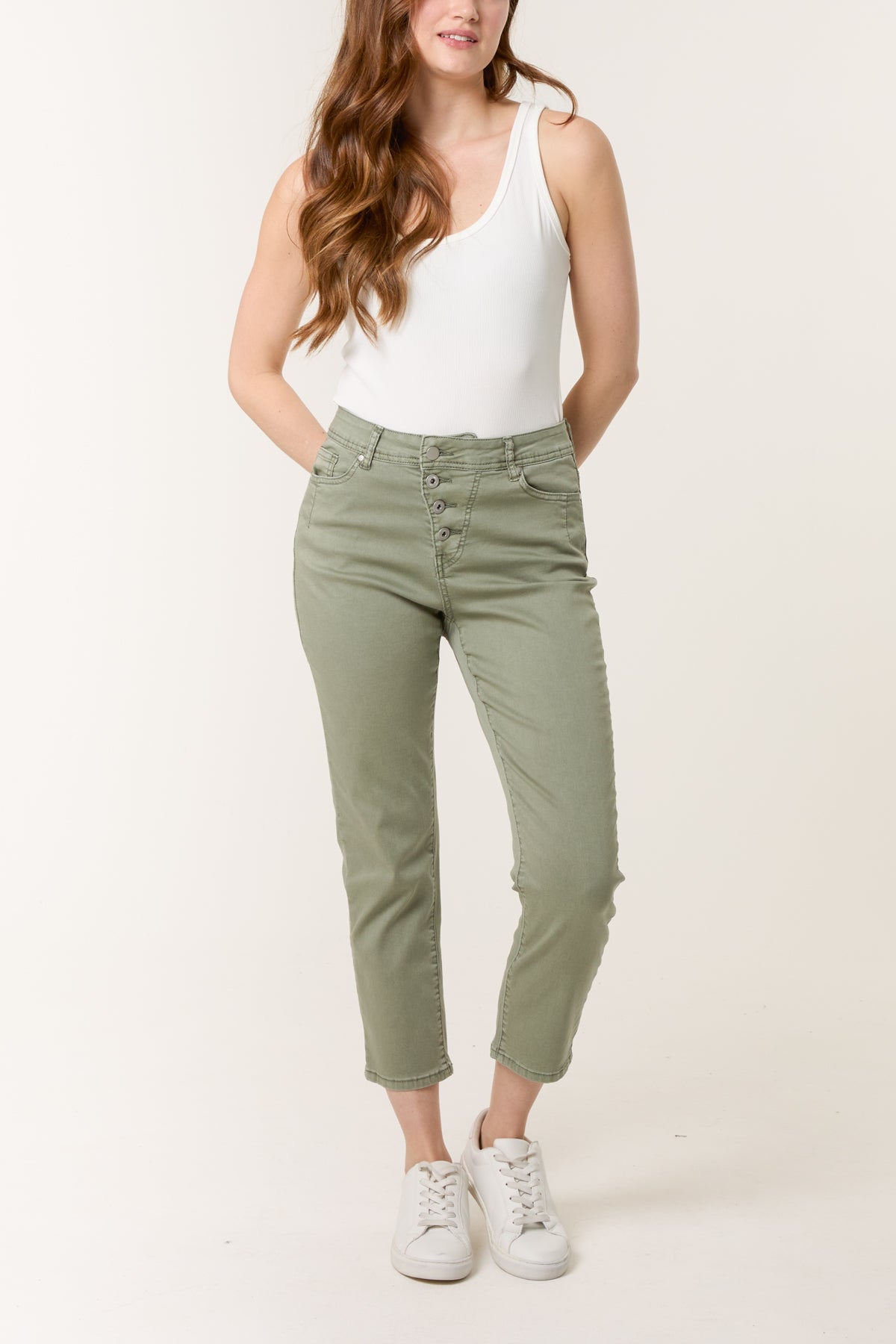 Button Front Capri Trouser
