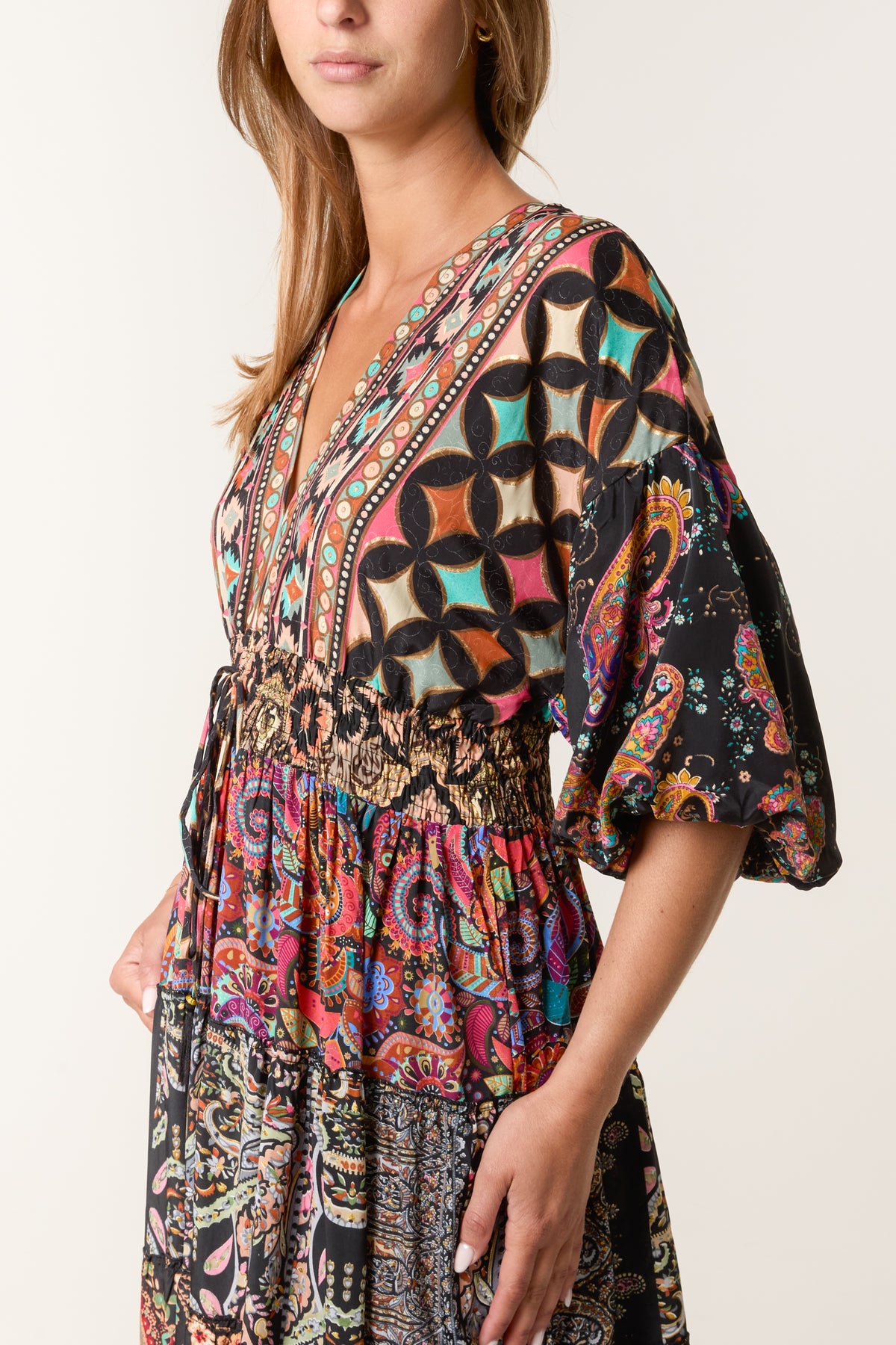 Multi Print Tiered Kimono Dress