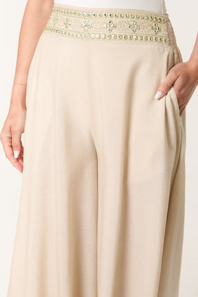 Wide Leg Embellished Edge Trousers