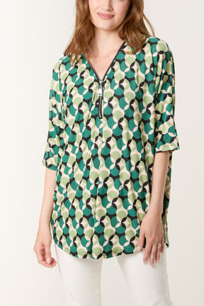 Circular Print Zip Front Top