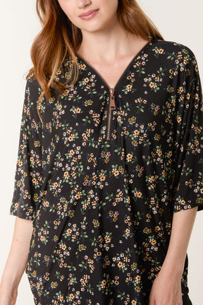 Daisy Floral Zip Front Top