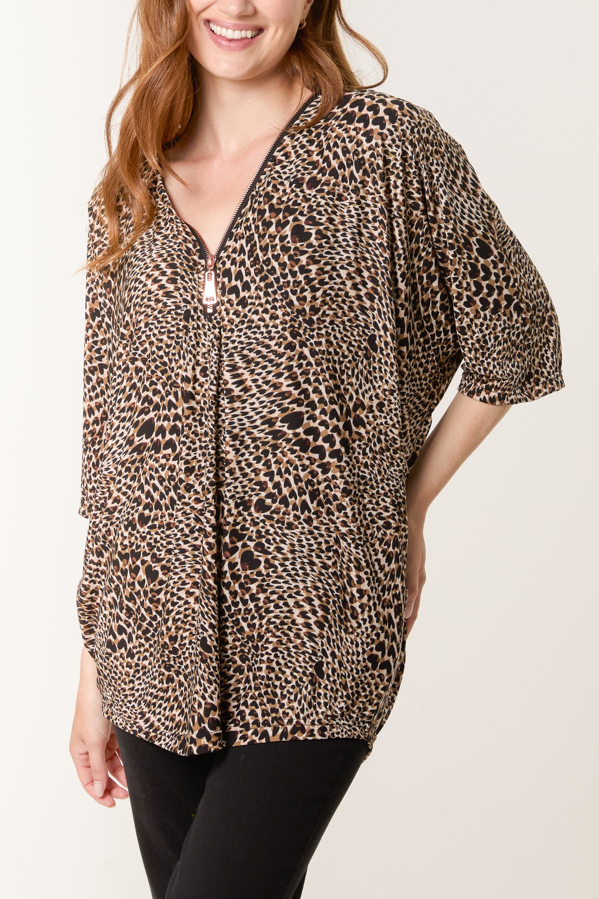 Animal Print Zip Front Top