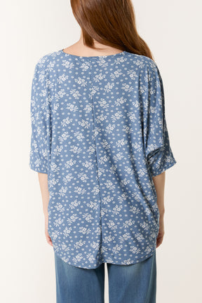 Scatter Floral Print Zip Front Top