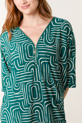Abstract Line Print Zip Front Top