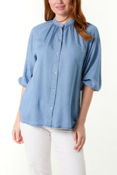 Button Front High Collar Blouse