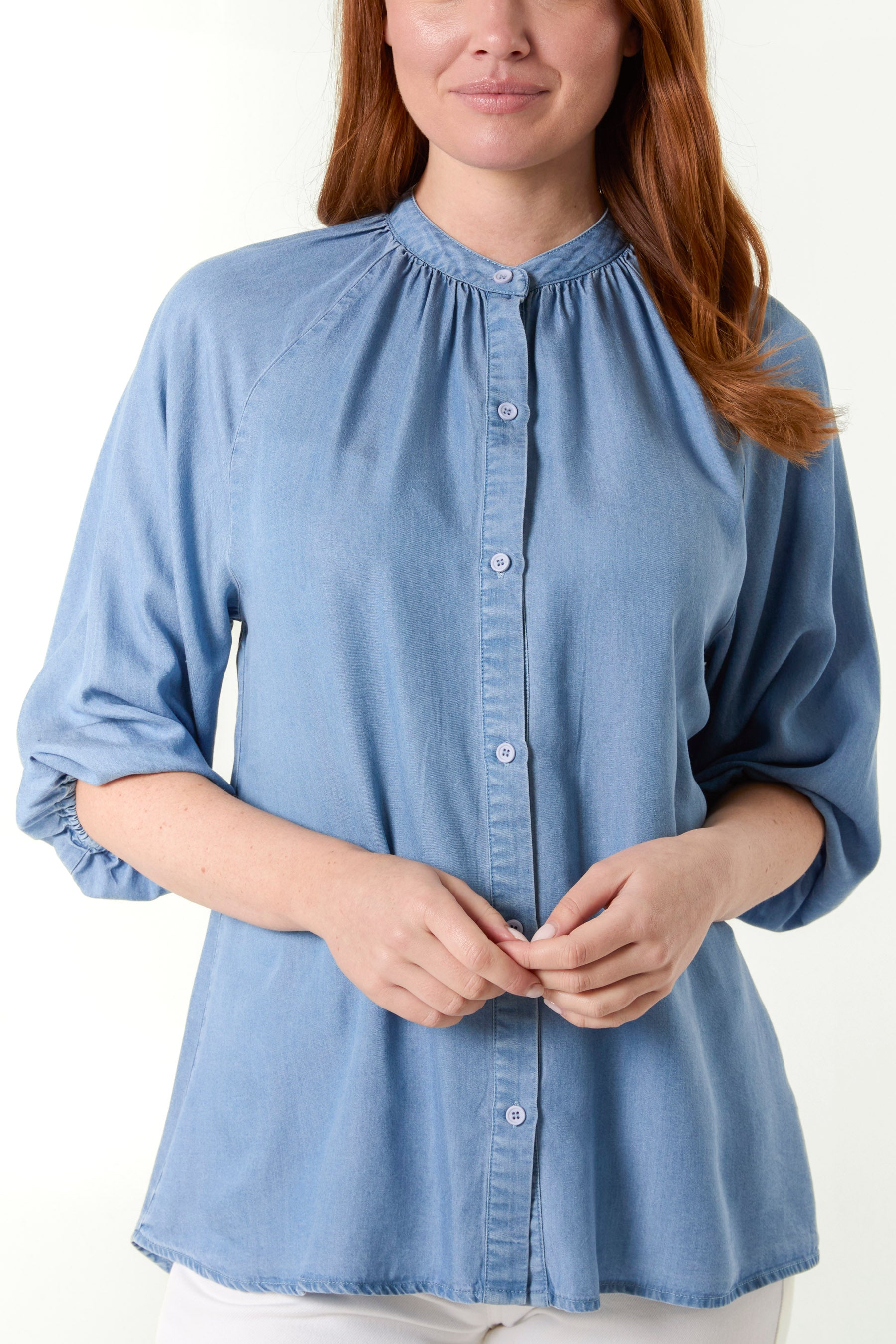 Button Front High Collar Blouse