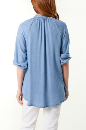 Button Front High Collar Blouse