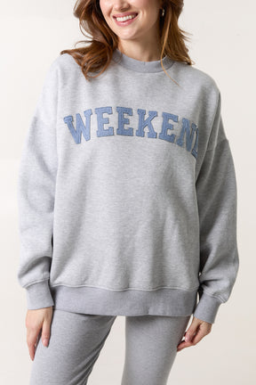 'Weekend' Denim Applique Sweatshirt