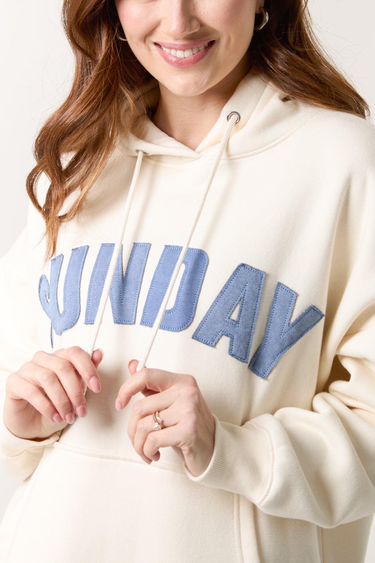 'Sunday' Denim Applique Hoodie