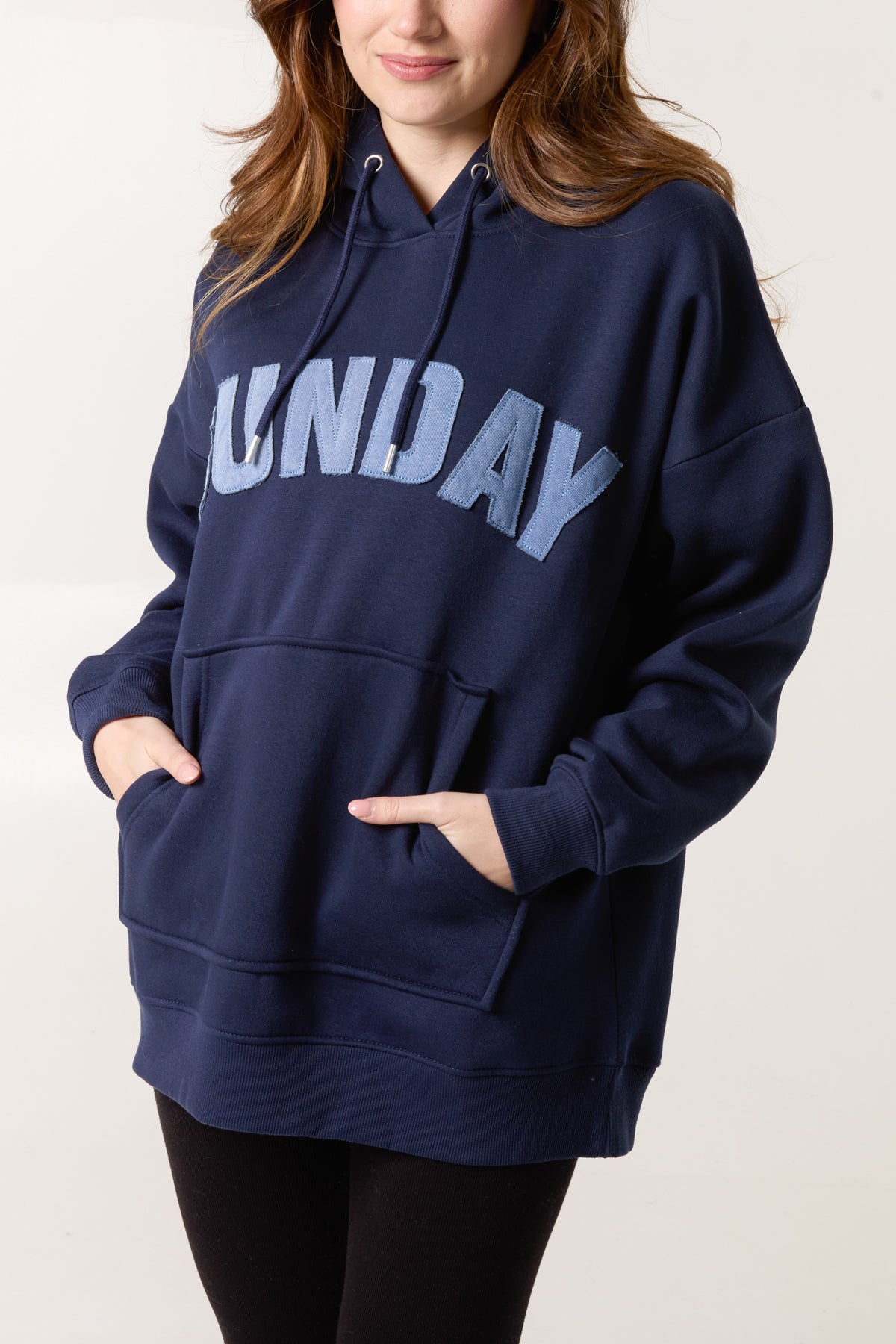 'Sunday' Denim Applique Hoodie