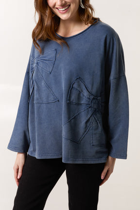 Stone Wash Bow Sweatshirt