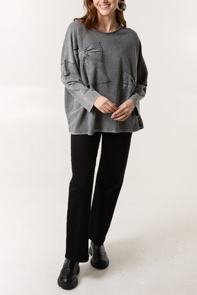 Stone Wash Bow Sweatshirt