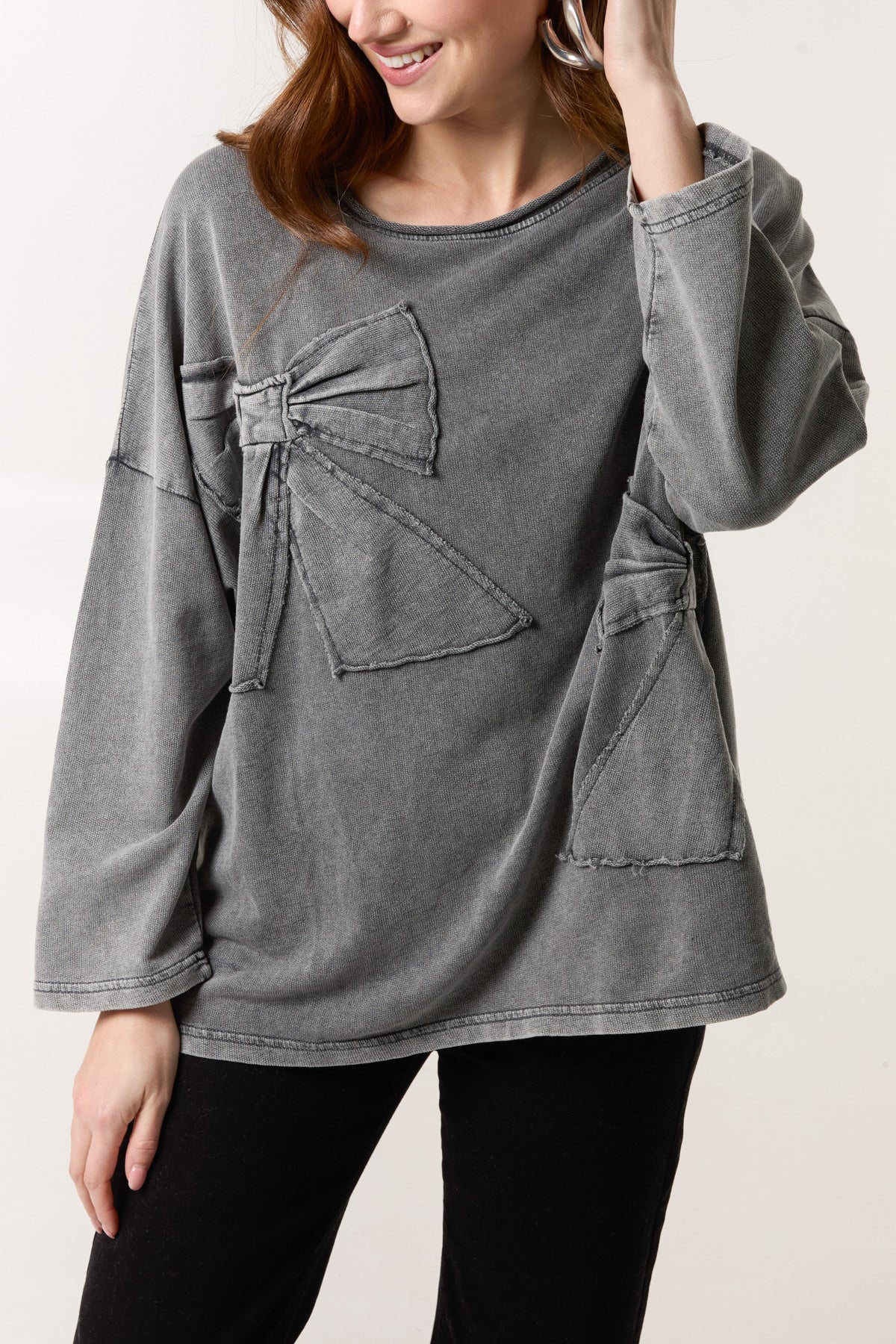 Stone Wash Bow Sweatshirt