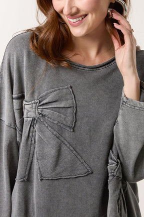 Stone Wash Bow Sweatshirt