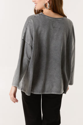 Stone Wash Bow Sweatshirt