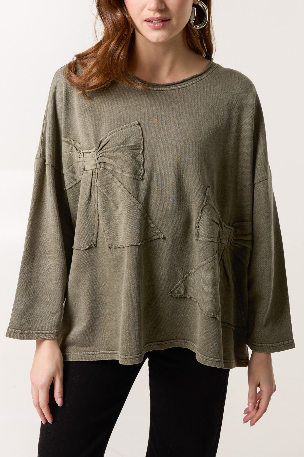 Stone Wash Bow Sweatshirt