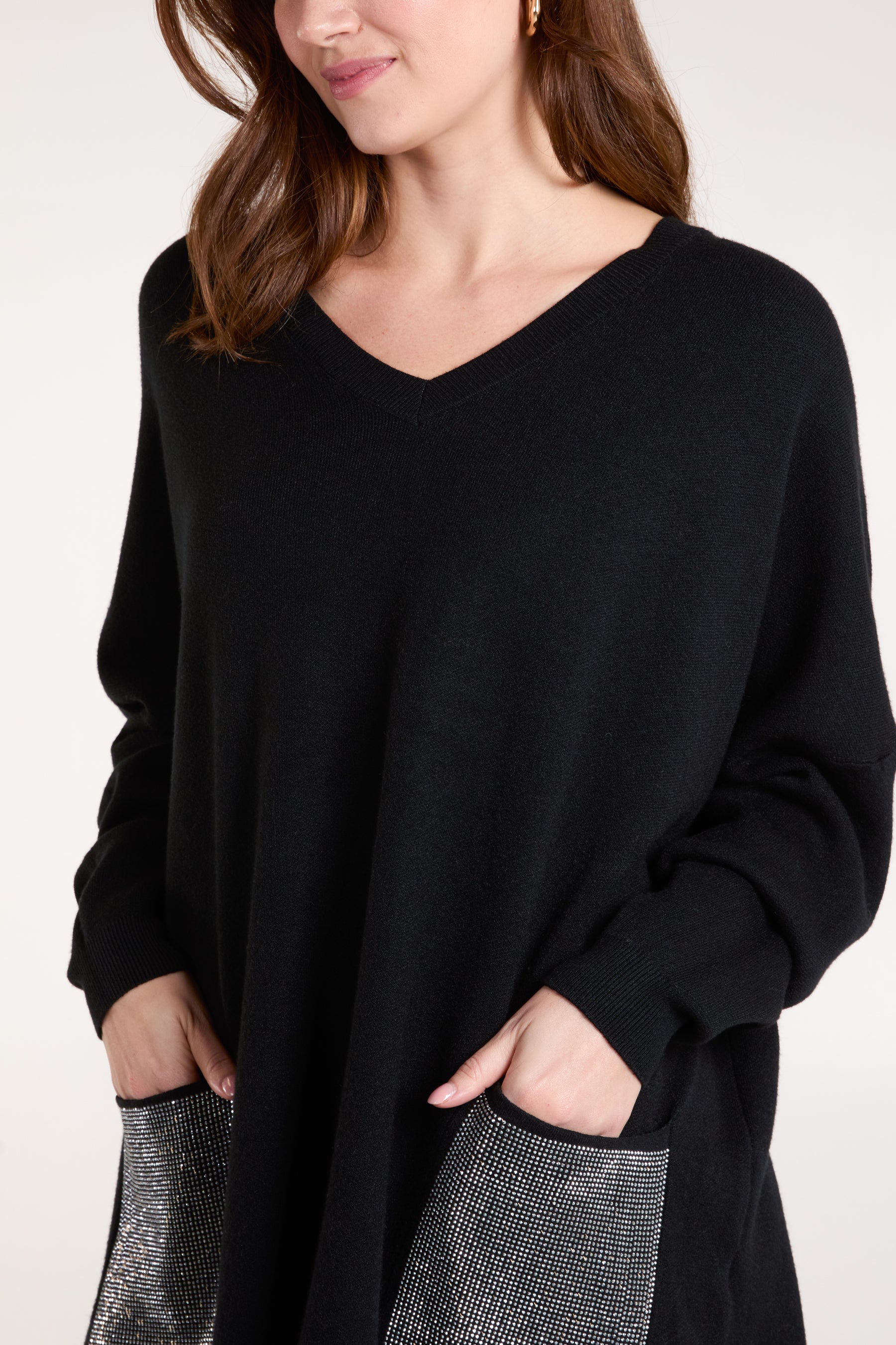 V Neck Embellished Pocket Jumper