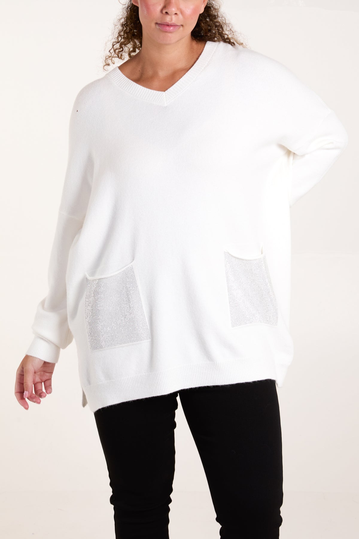 V-Neck Sparkly Pocket Jumper