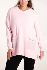 V-Neck Sparkly Pocket Jumper