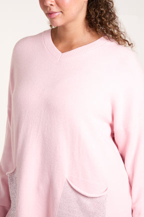 V-Neck Sparkly Pocket Jumper