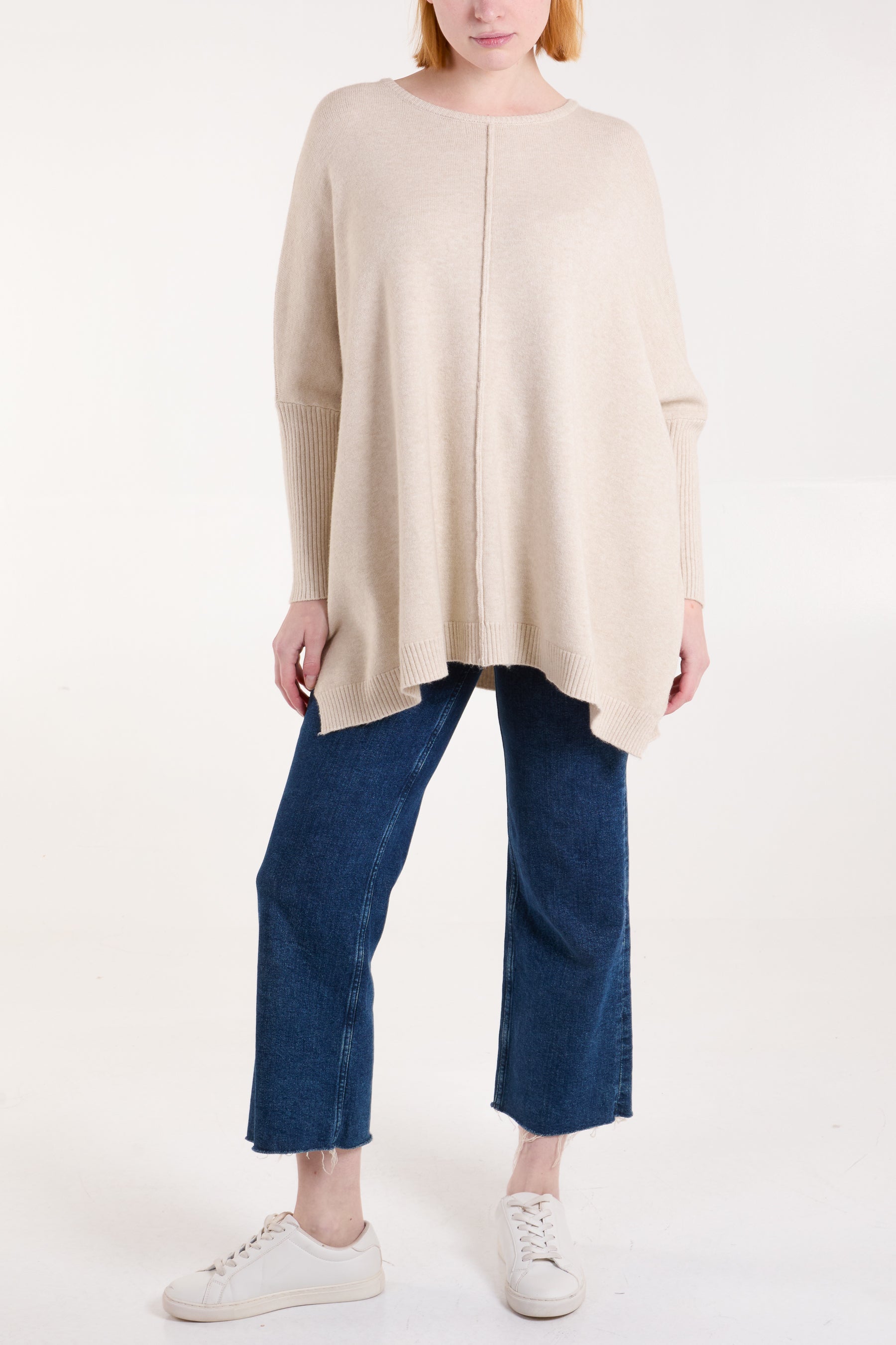 Seam Front Round Neck Relaxed Jumper