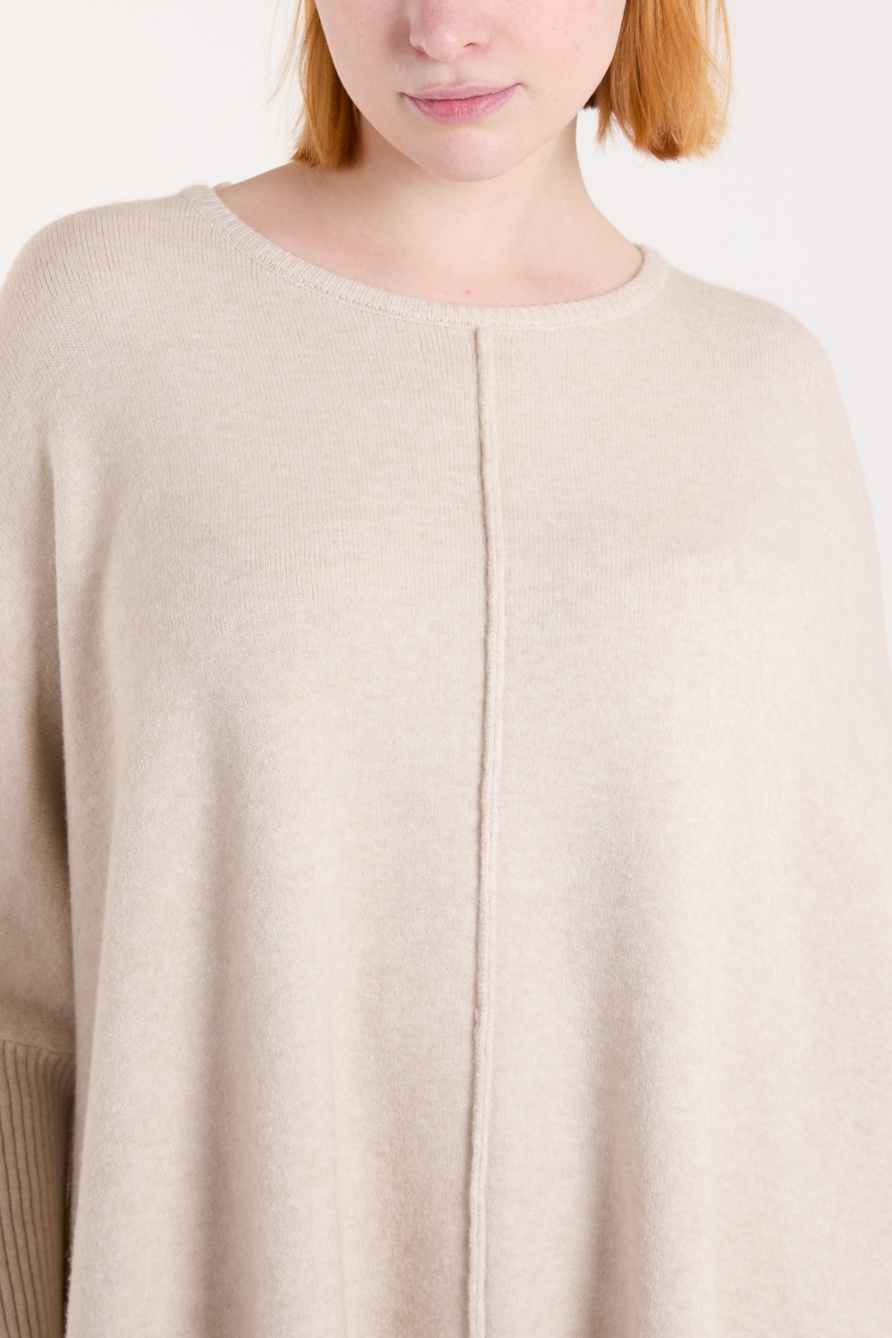 Seam Front Round Neck Relaxed Jumper