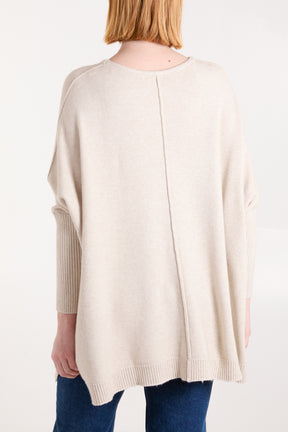 Seam Front Round Neck Relaxed Jumper