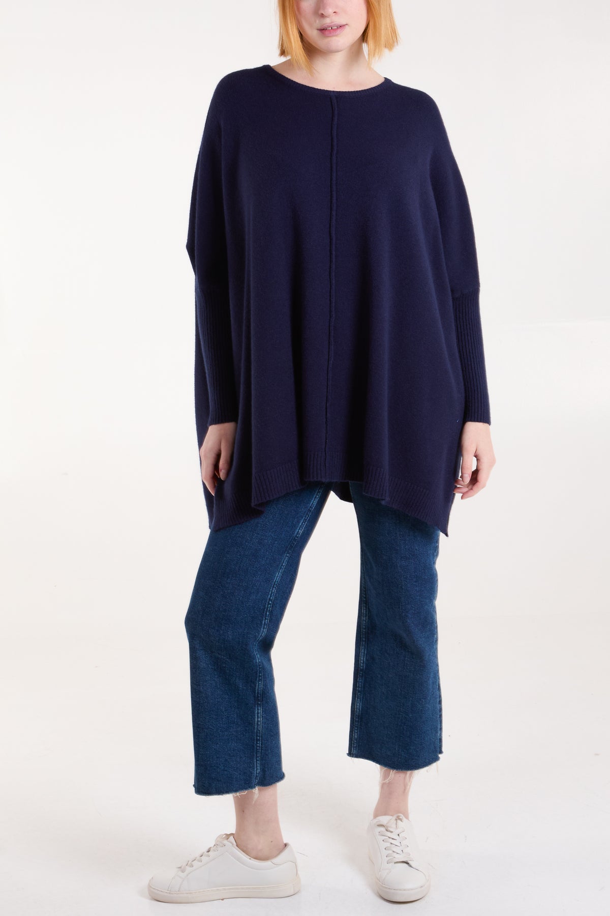 Seam Front Round Neck Relaxed Jumper