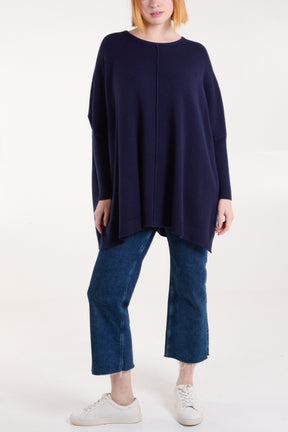 Seam Front Round Neck Relaxed Jumper