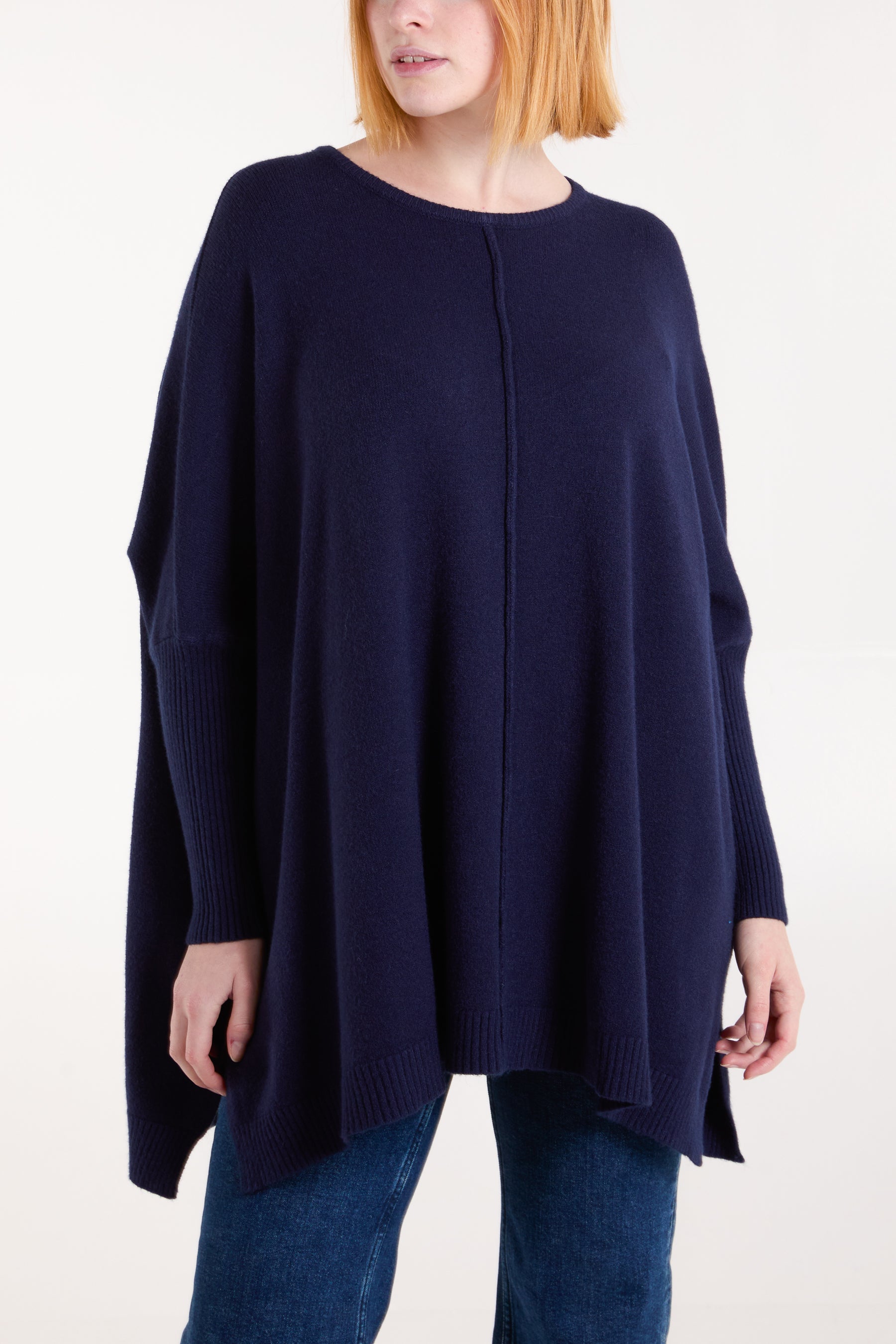 Seam Front Round Neck Relaxed Jumper