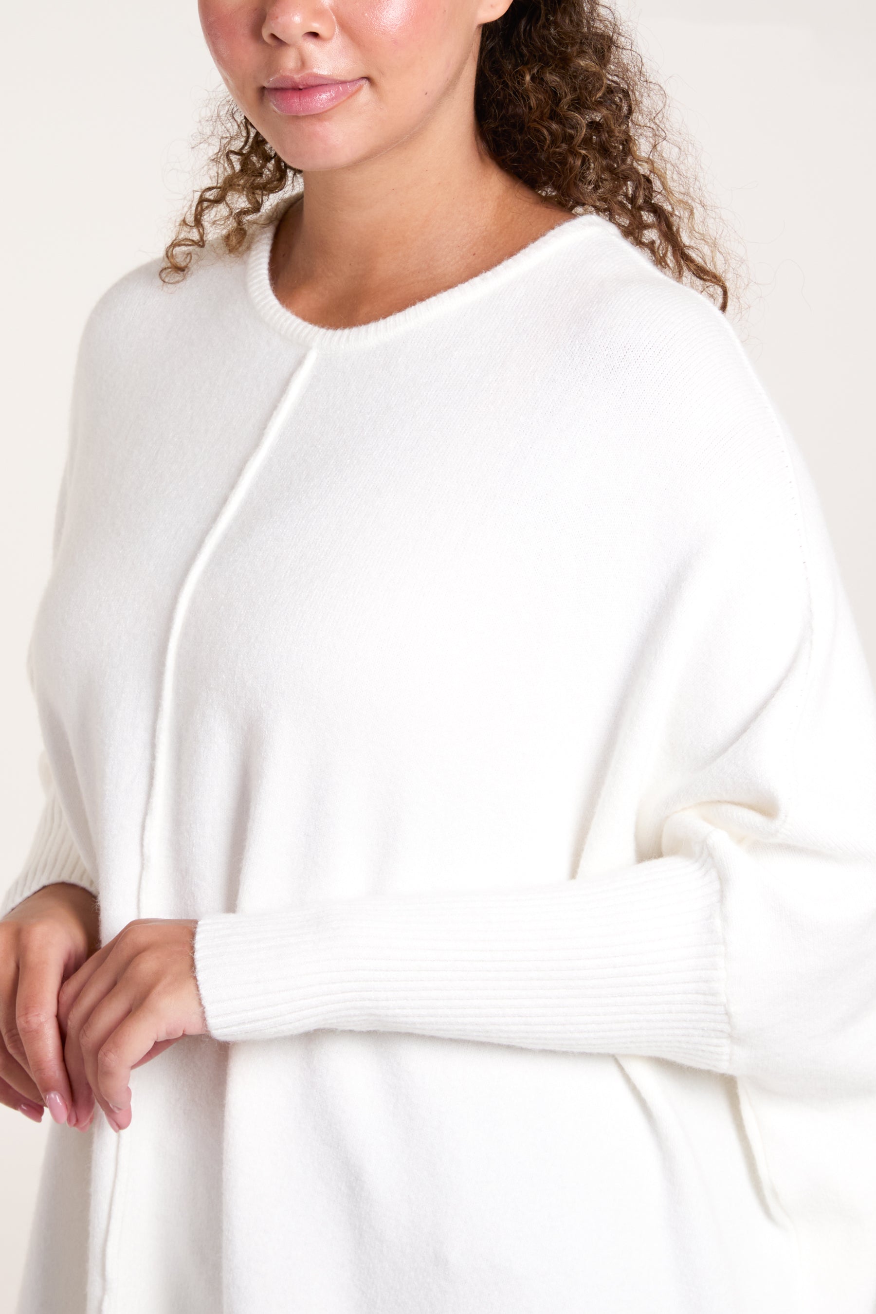 Seam Front Round Neck Relaxed Jumper