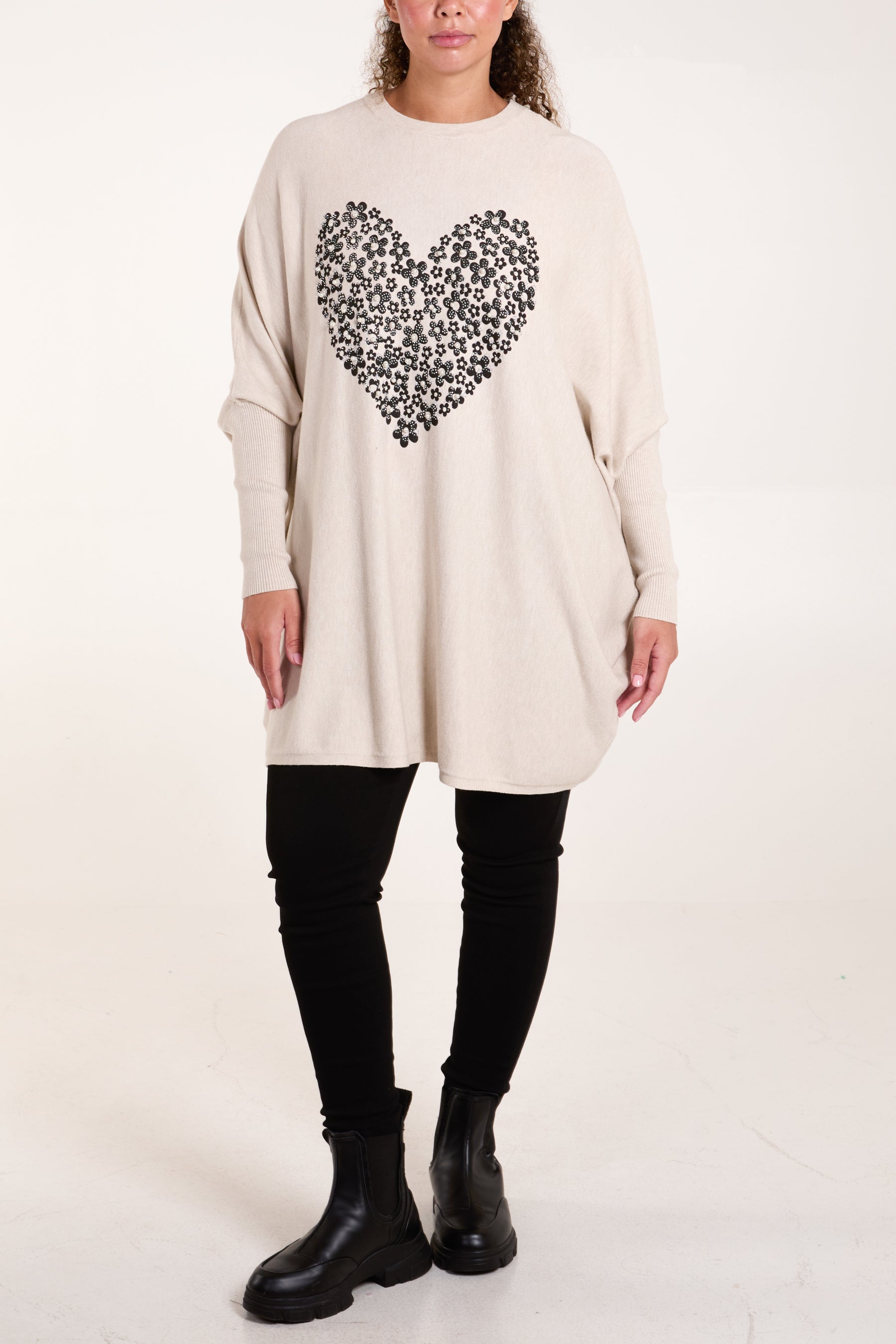 Relaxed Batwing Flower & Heart Jumper