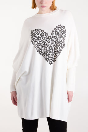 Relaxed Batwing Flower & Heart Jumper