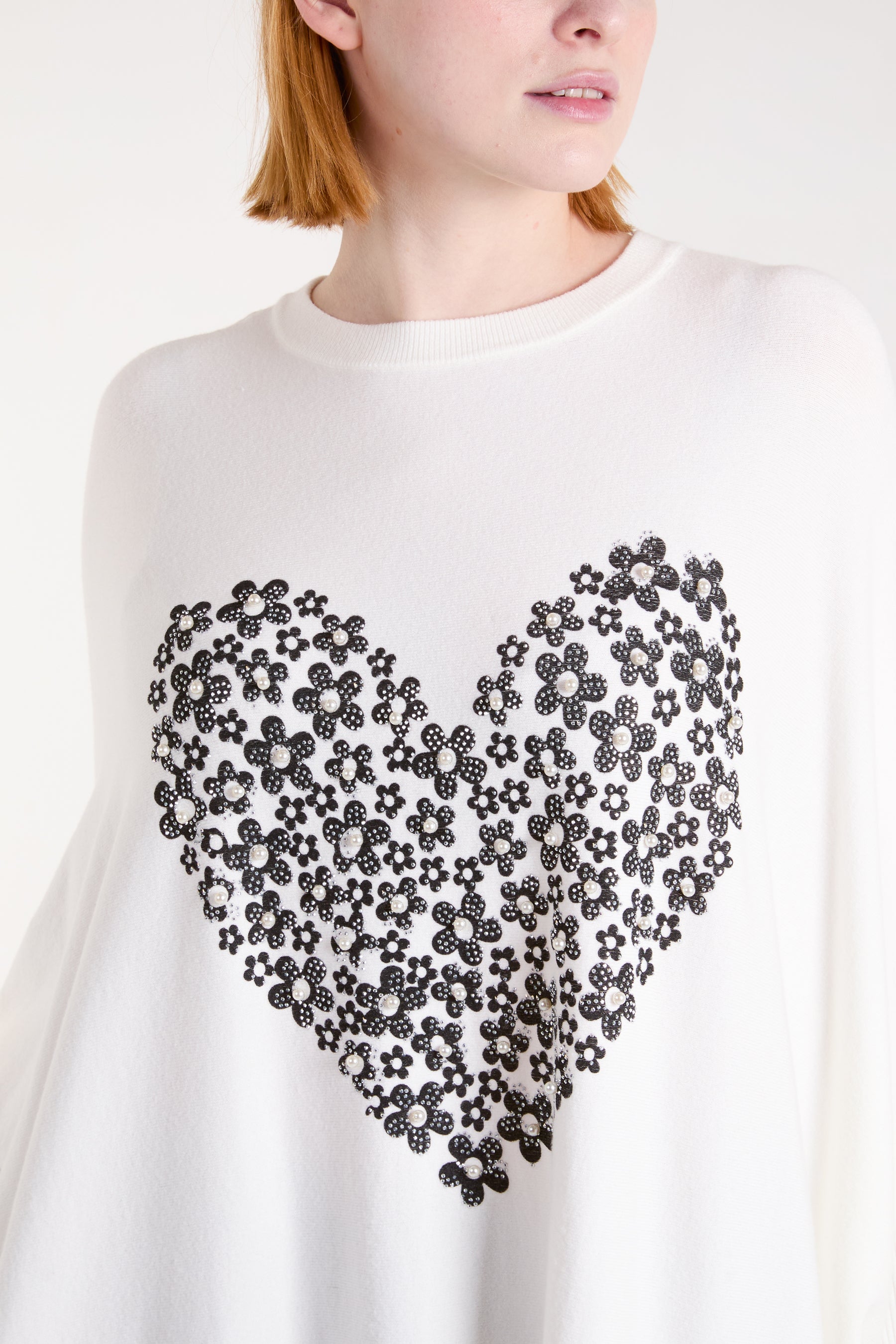 Relaxed Batwing Flower & Heart Jumper