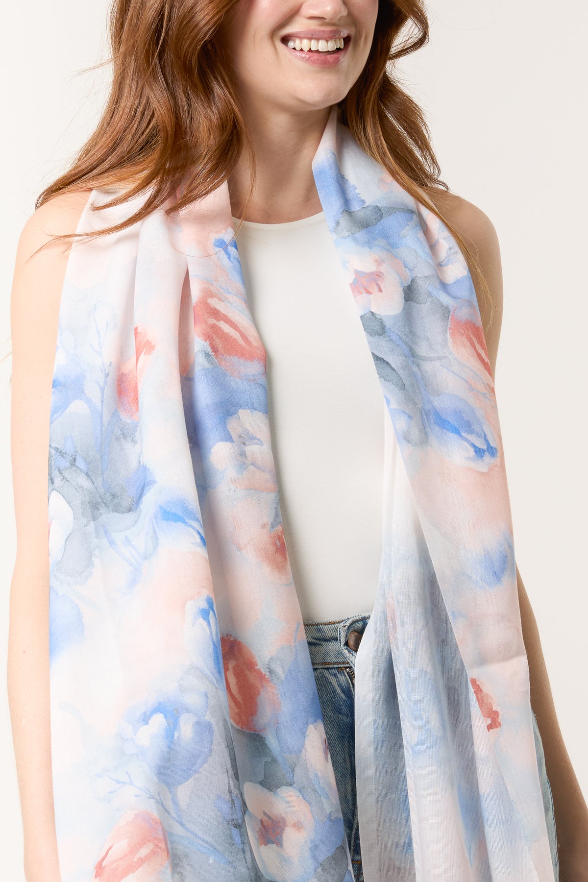Pastel Floral Print & Tassel Scarf