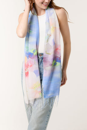 Bright Floral Print & Tassel Scarf