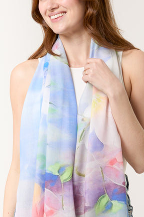 Bright Floral Print & Tassel Scarf