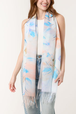 Bright Floral Print & Tassel Scarf