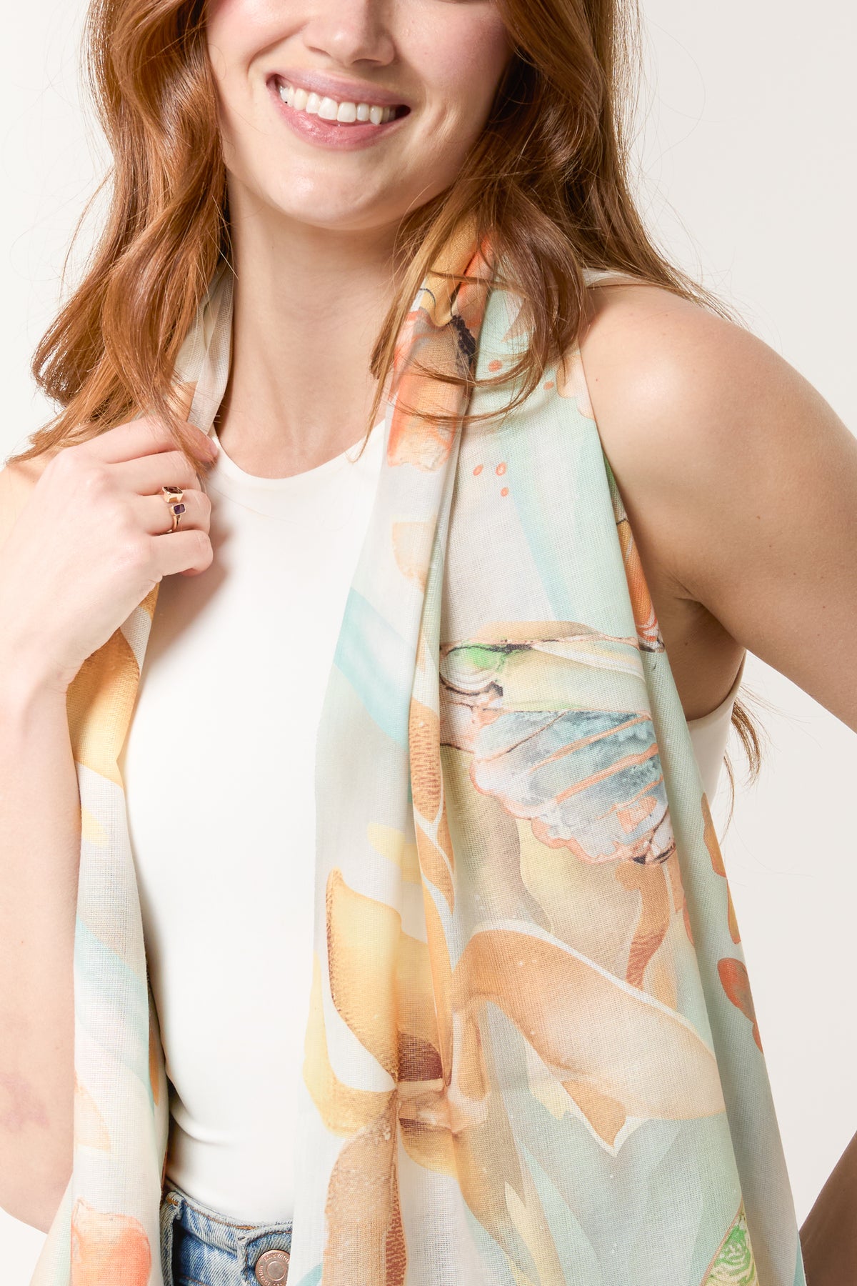 Butterfly Print & Tassel Scarf