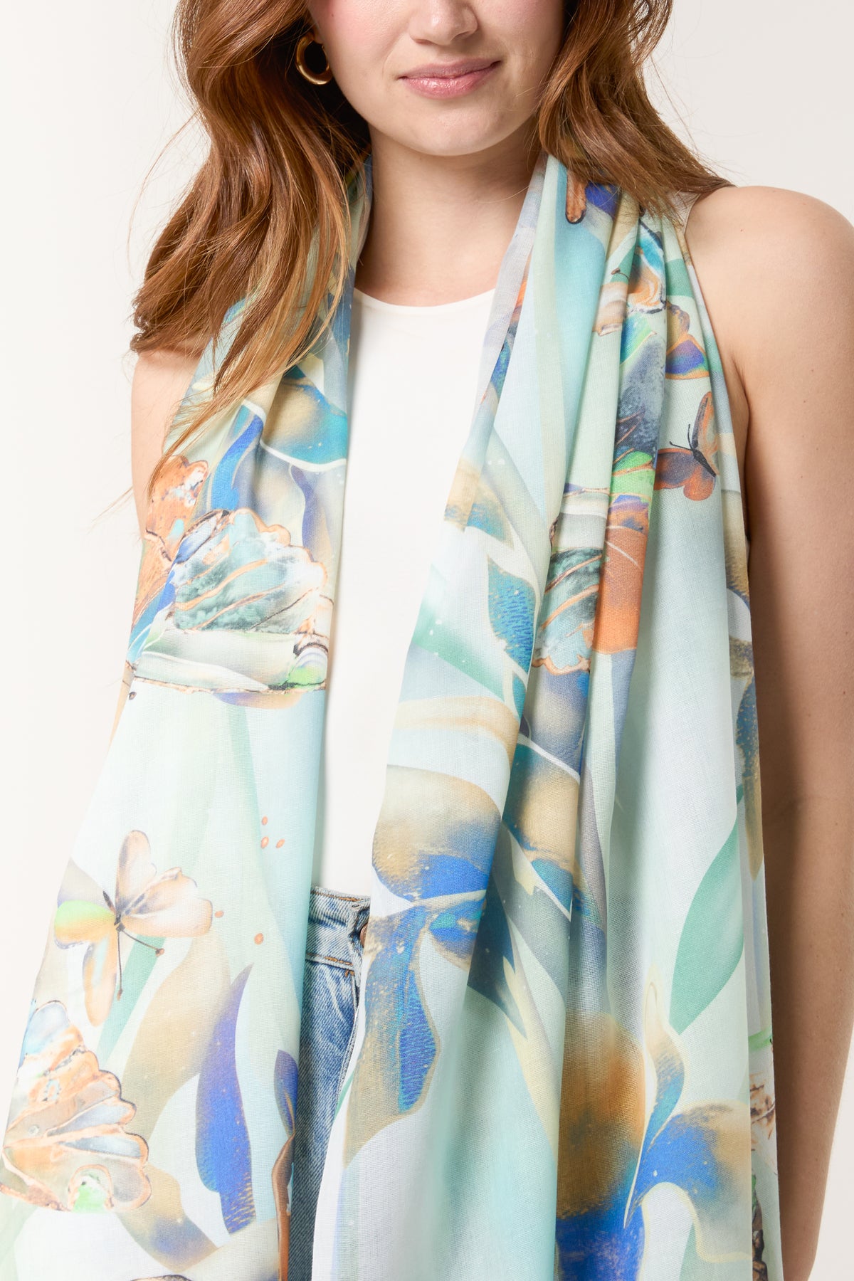 Butterfly Print & Tassel Scarf