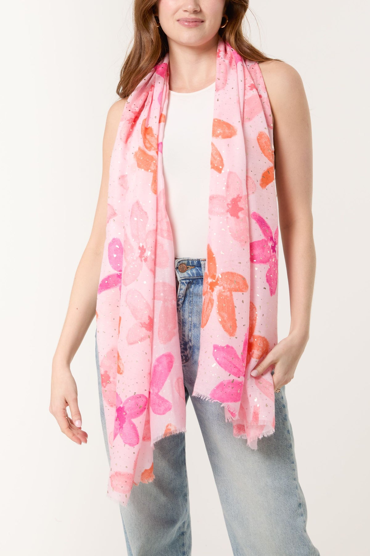 Pink Floral & Foil Scarf