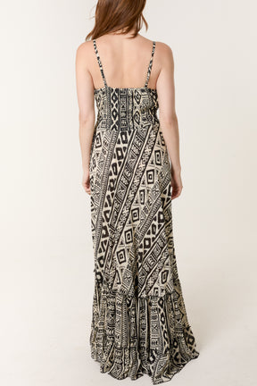 Aztec Cami Frill Hem Maxi Dress
