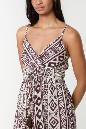Aztec Cami Frill Hem Maxi Dress