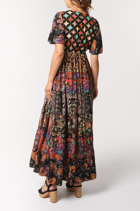 Multi Print Angel Sleeve Button Dress