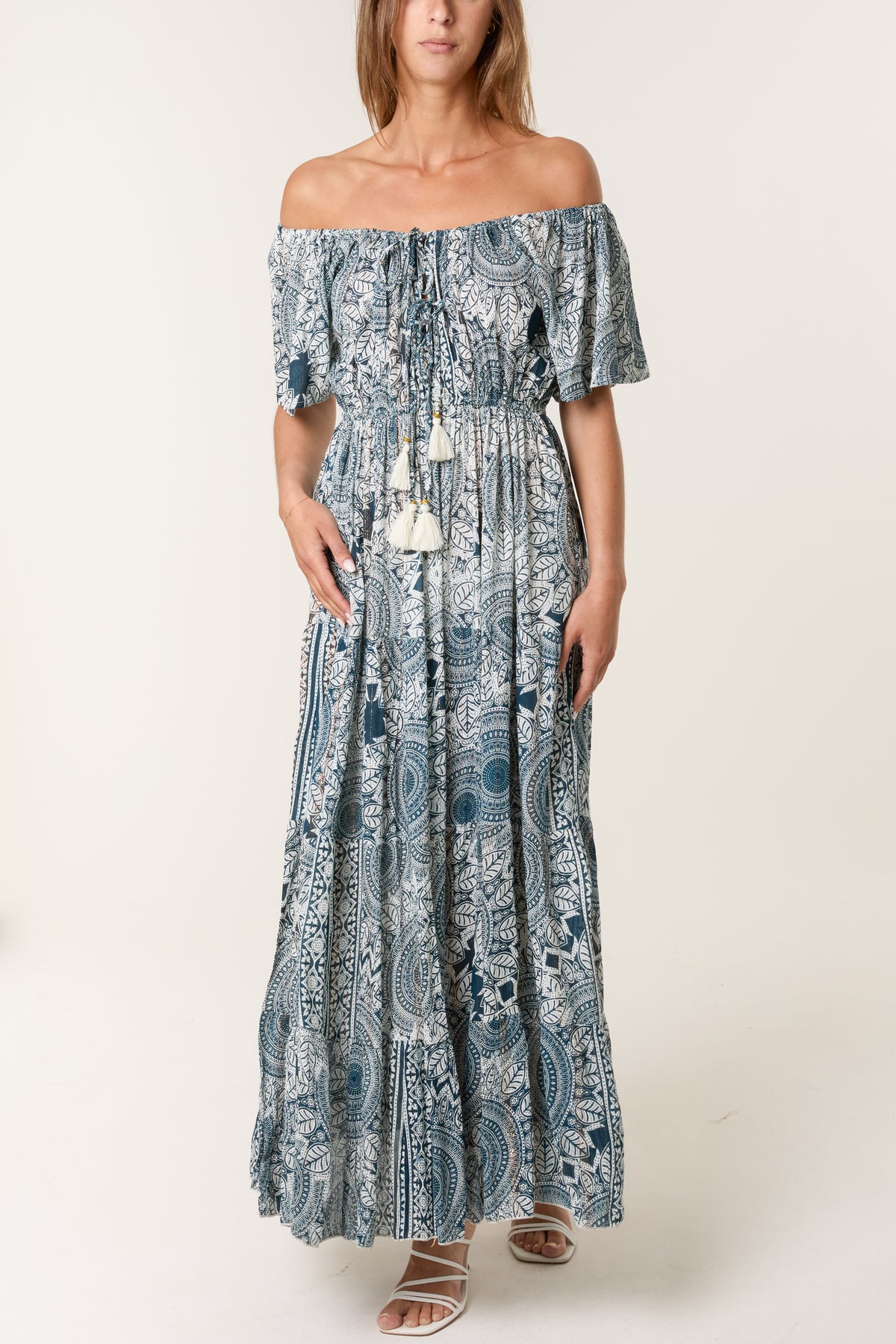 Boho Print Bardot Maxi Dress